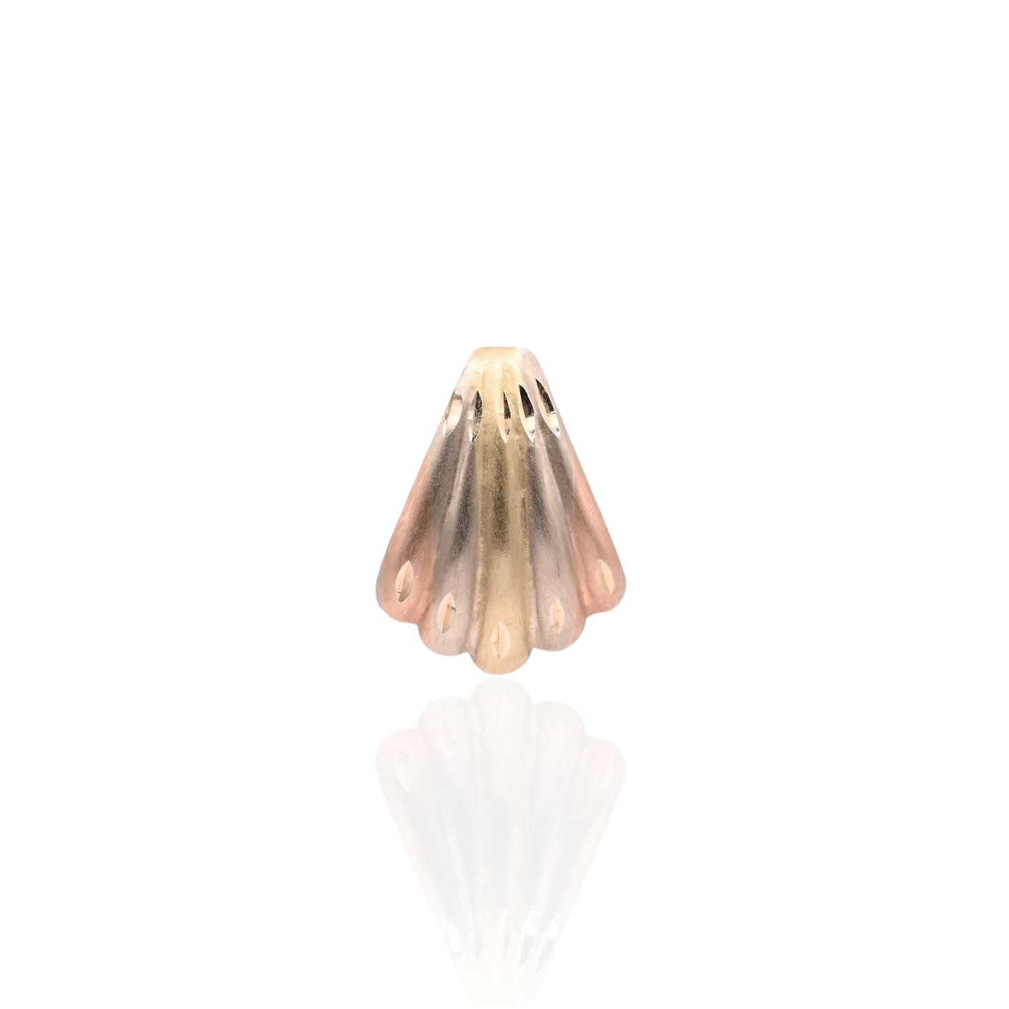 FINAL SALE: Tri-color Diamond Cut Scallop Earrings 14K Yellow Gold, 14K White Gold, and 14K Rose Gold