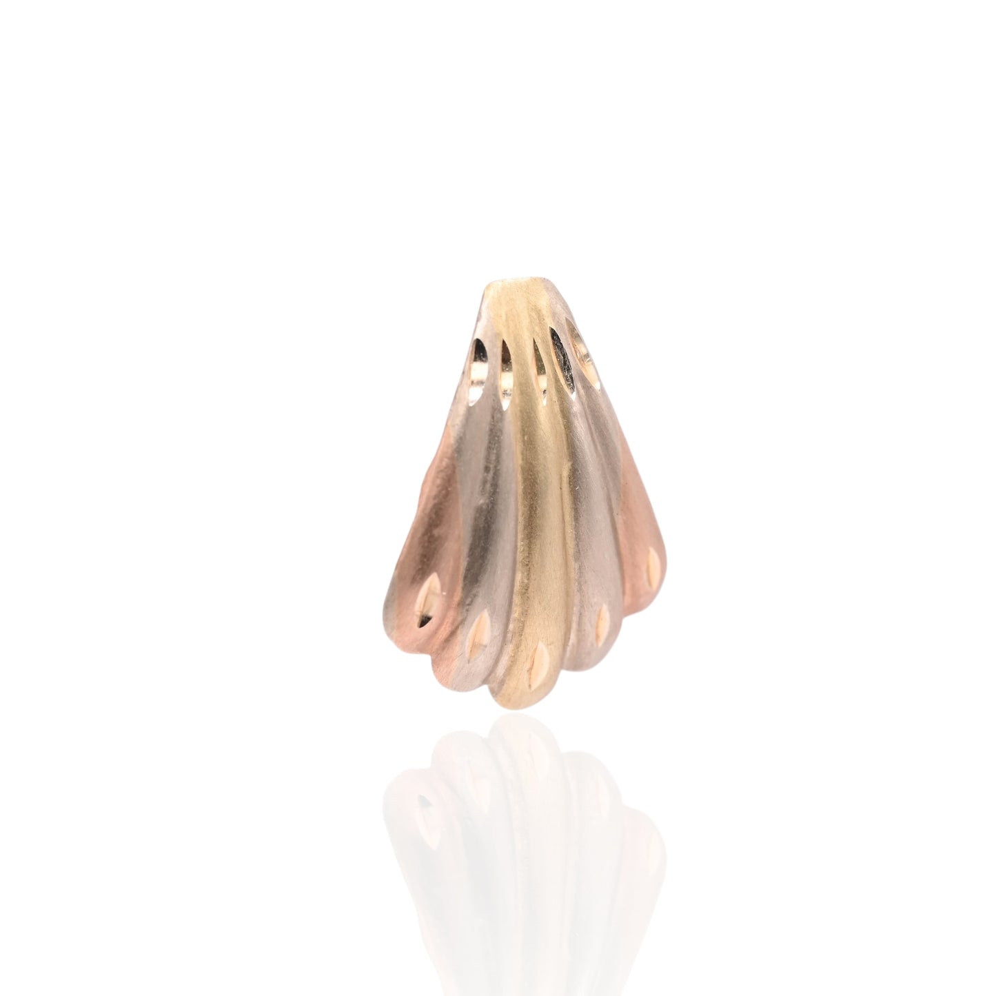 FINAL SALE: Tri-color Diamond Cut Scallop Earrings 14K Yellow Gold, 14K White Gold, and 14K Rose Gold