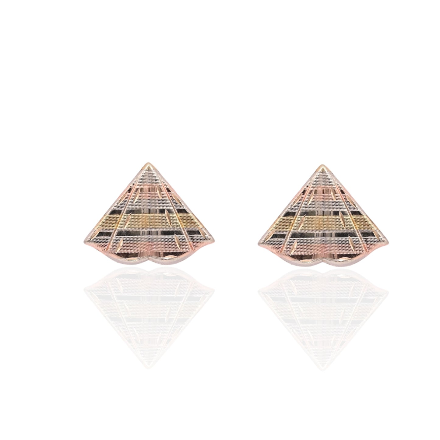 FINAL SALE: Tri-color Diamond Cut Kite Earrings 14K Yellow Gold, 14K White Gold, and 14K Rose Gold