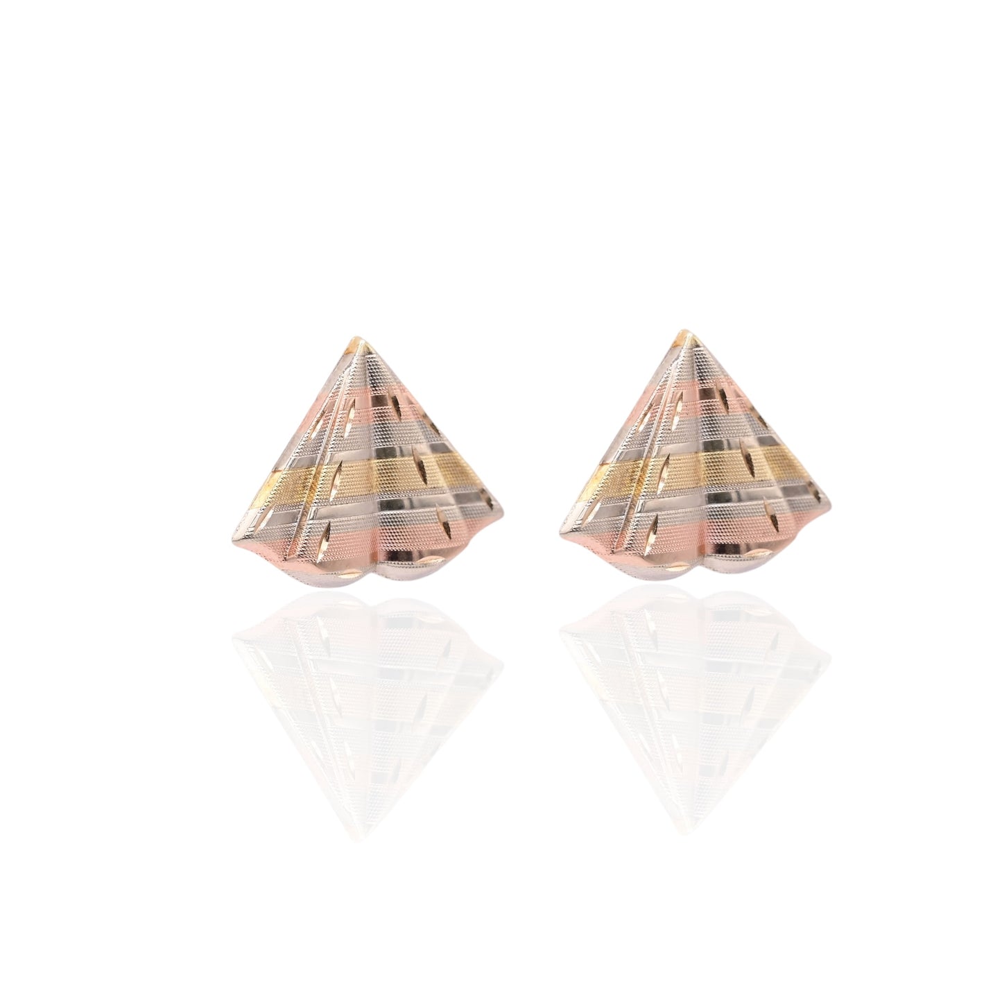 FINAL SALE: Tri-color Diamond Cut Kite Earrings 14K Yellow Gold, 14K White Gold, and 14K Rose Gold