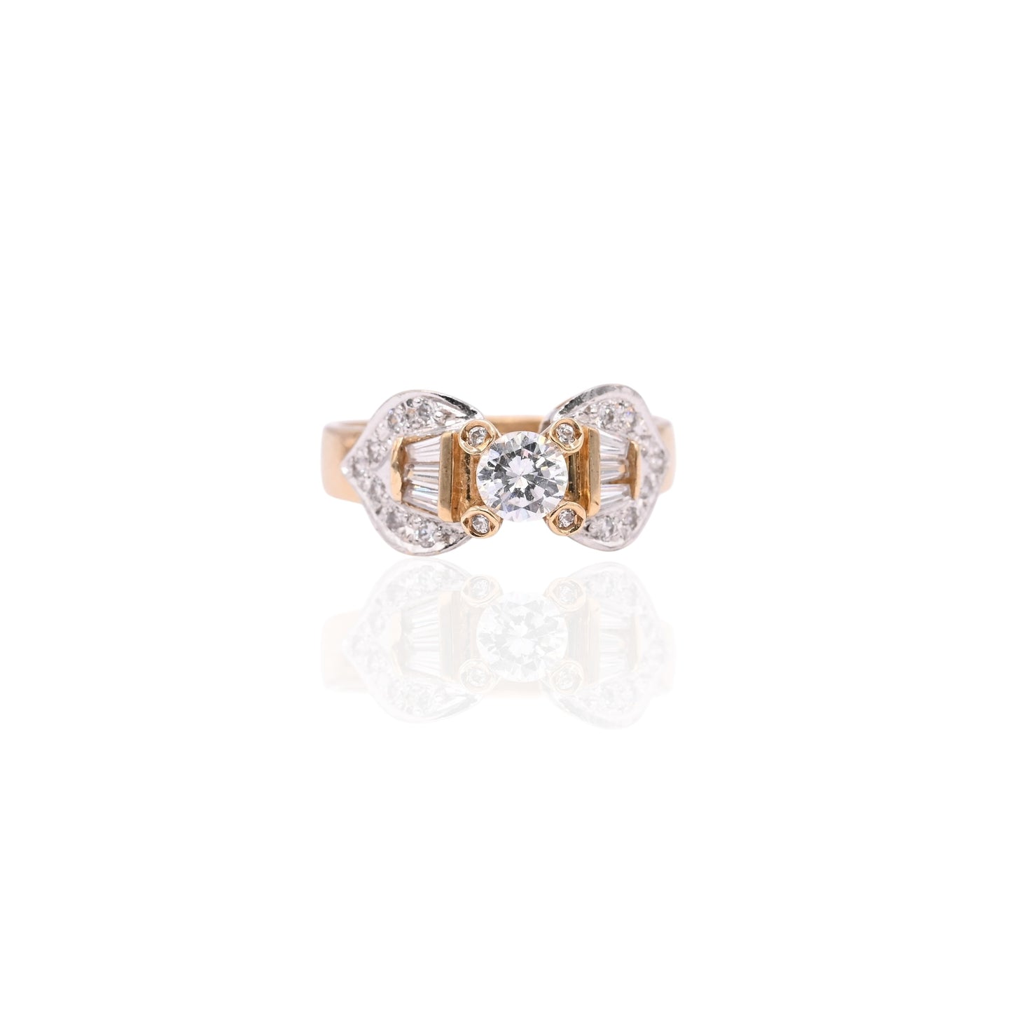 FINAL SALE: Vintage-Inspired Cubic Zirconia 14K Yellow Gold and 14K White Gold Ring Size 8