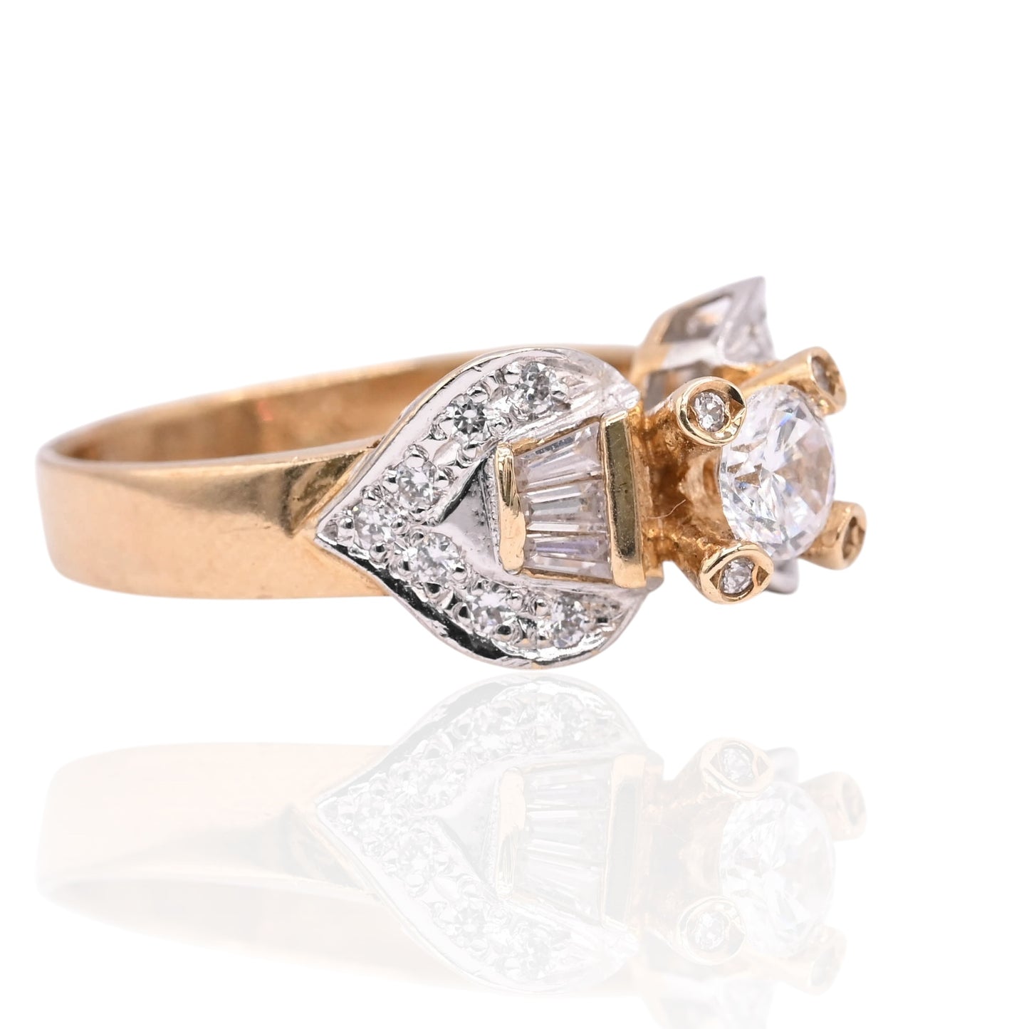 FINAL SALE: Vintage-Inspired Cubic Zirconia 14K Yellow Gold and 14K White Gold Ring Size 8