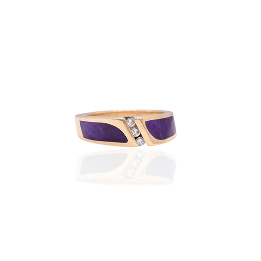 FINAL SALE: Sugilite Inlay Ring with Diamonds 14K Yellow Gold Size 6 0.04cttw