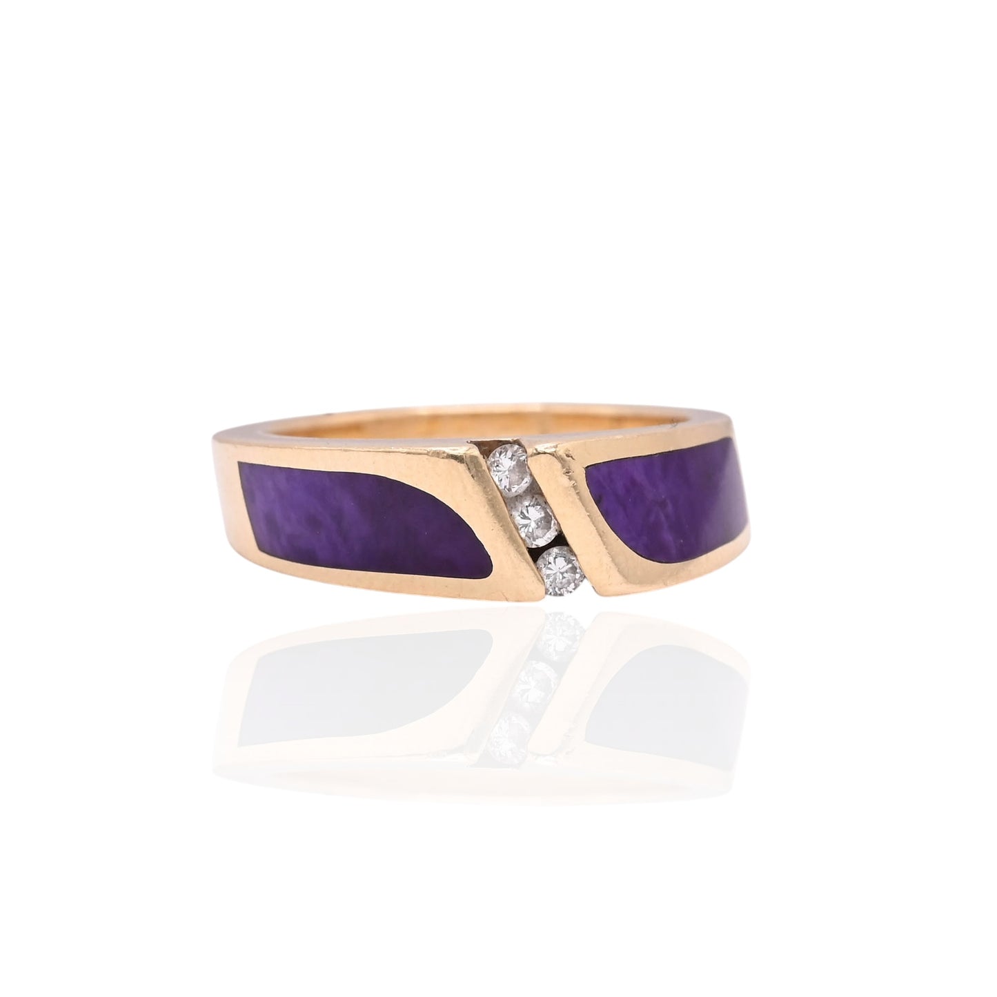 FINAL SALE: Sugilite Inlay Ring with Diamonds 14K Yellow Gold Size 6 0.04cttw
