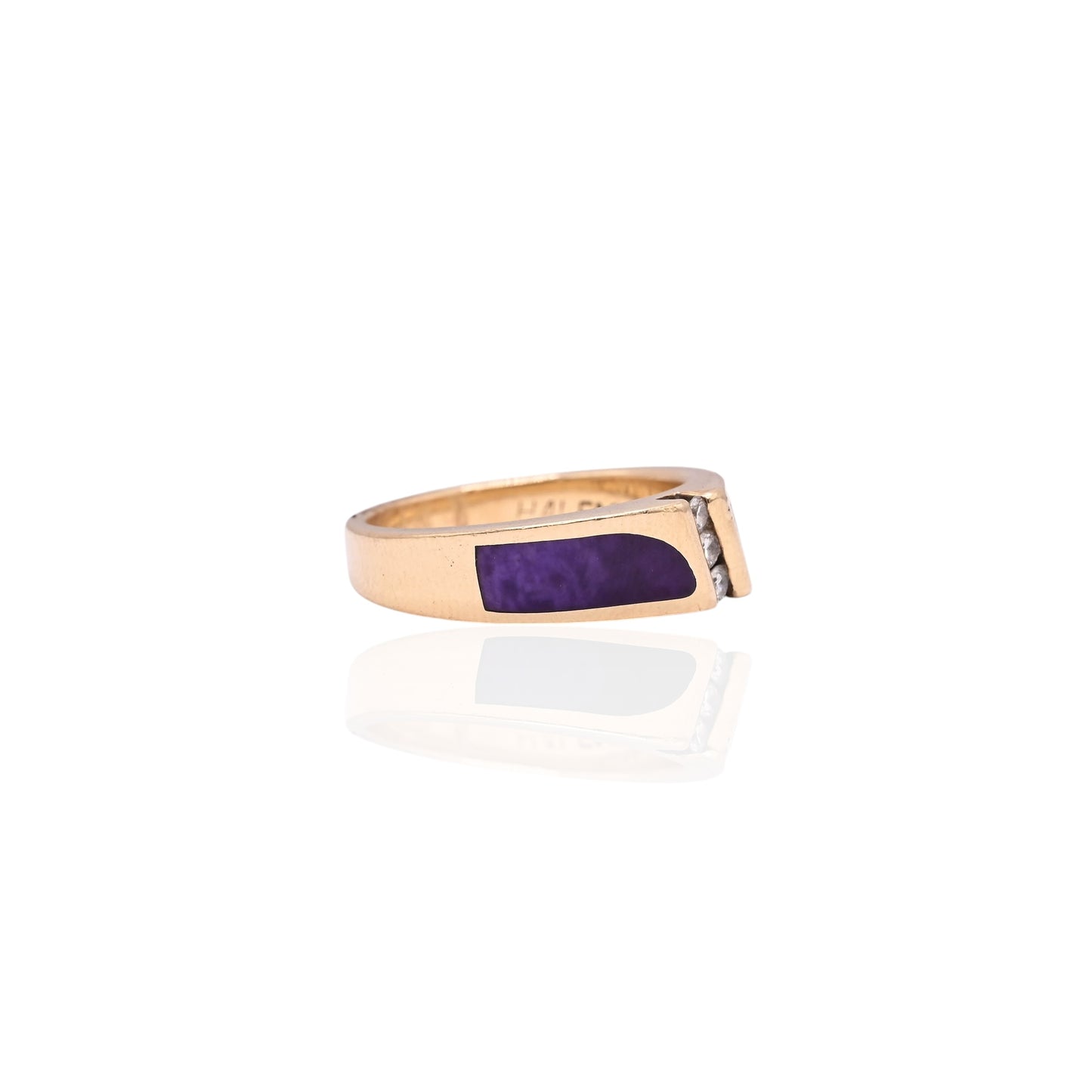 FINAL SALE: Sugilite Inlay Ring with Diamonds 14K Yellow Gold Size 6 0.04cttw