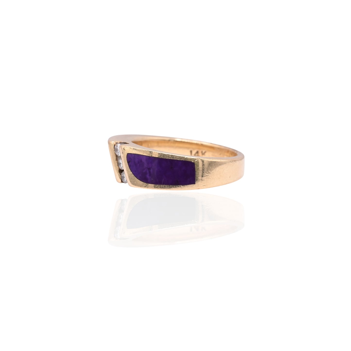 FINAL SALE: Sugilite Inlay Ring with Diamonds 14K Yellow Gold Size 6 0.04cttw