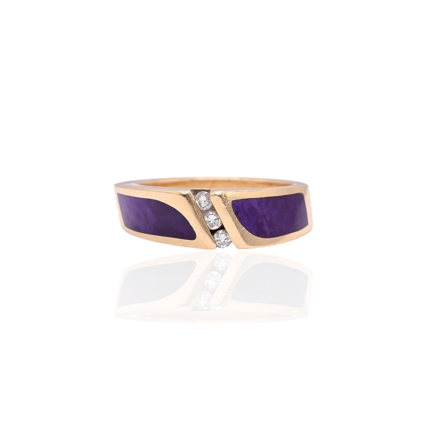 FINAL SALE: Sugilite Inlay Ring with Diamonds 14K Yellow Gold Size 6 0.04cttw