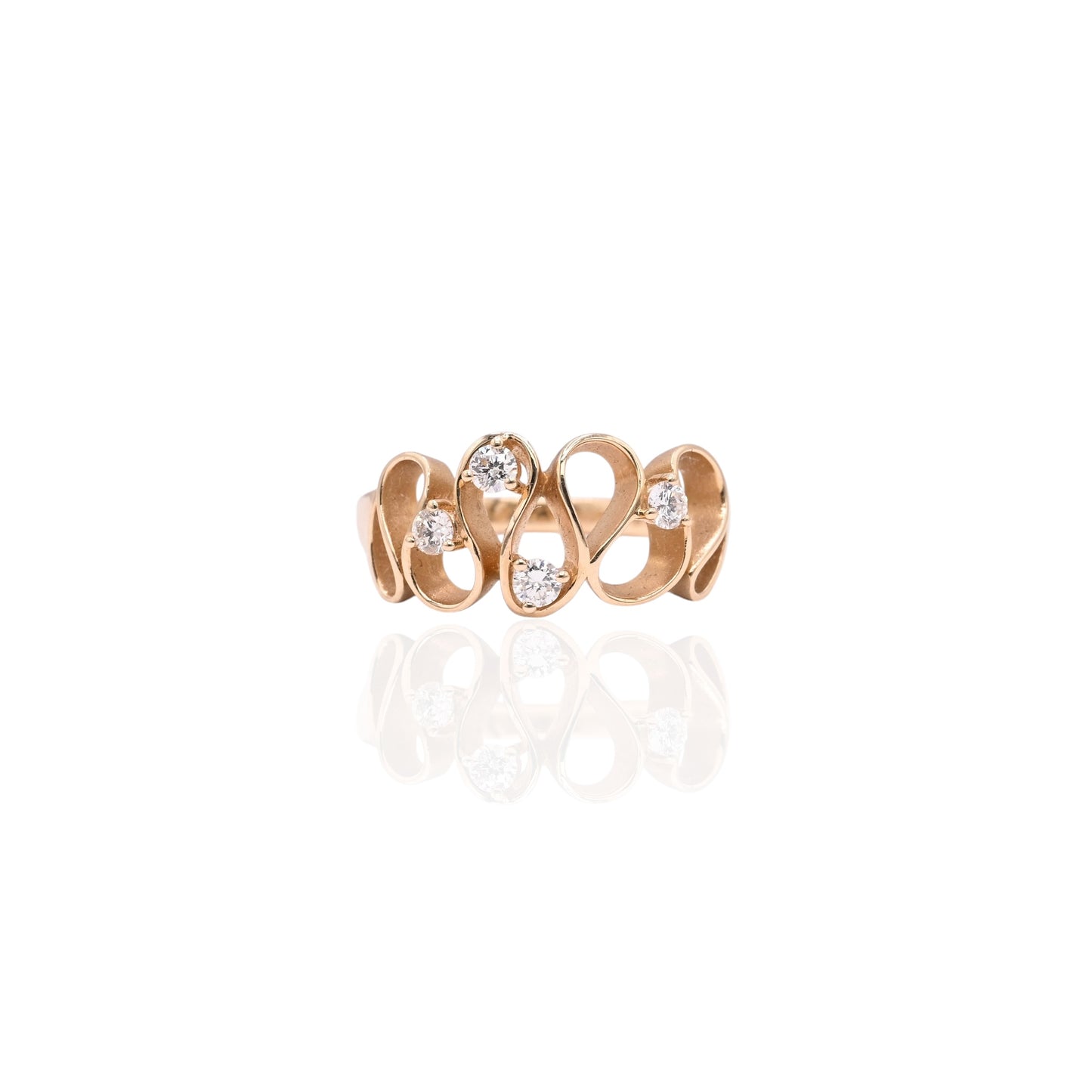 Ruffle Ring with Accent Diamonds 14K Yellow Gold Size 6.75 0.26cttw