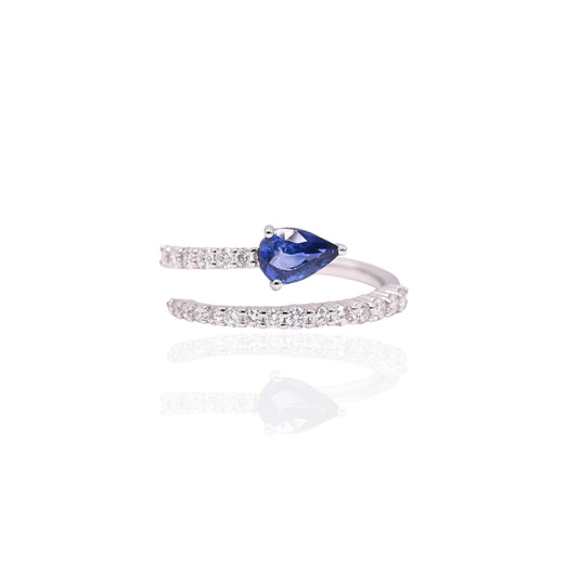 Open Wrap Sapphire Ring with Accent Diamonds 14K White Gold Size 6.5 0.49cttw