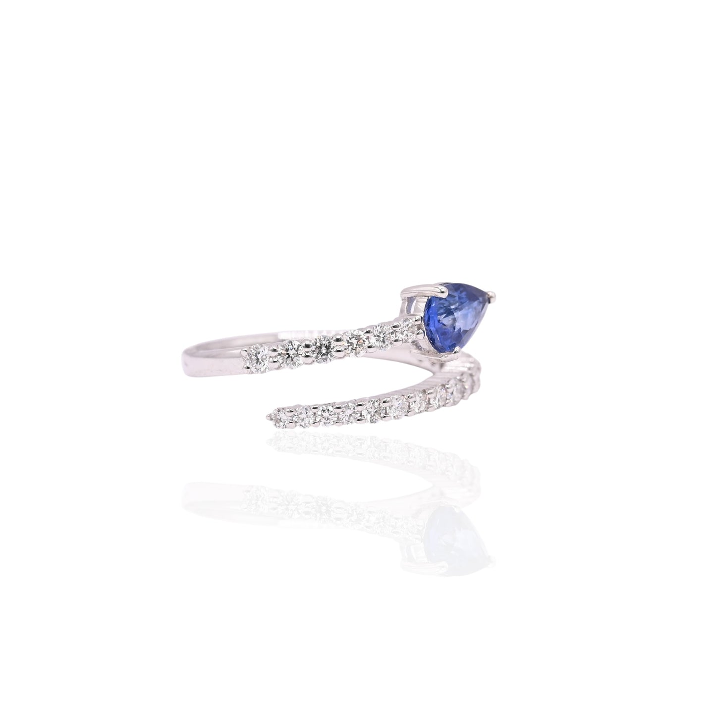Open Wrap Sapphire Ring with Accent Diamonds 14K White Gold Size 6.5 0.49cttw