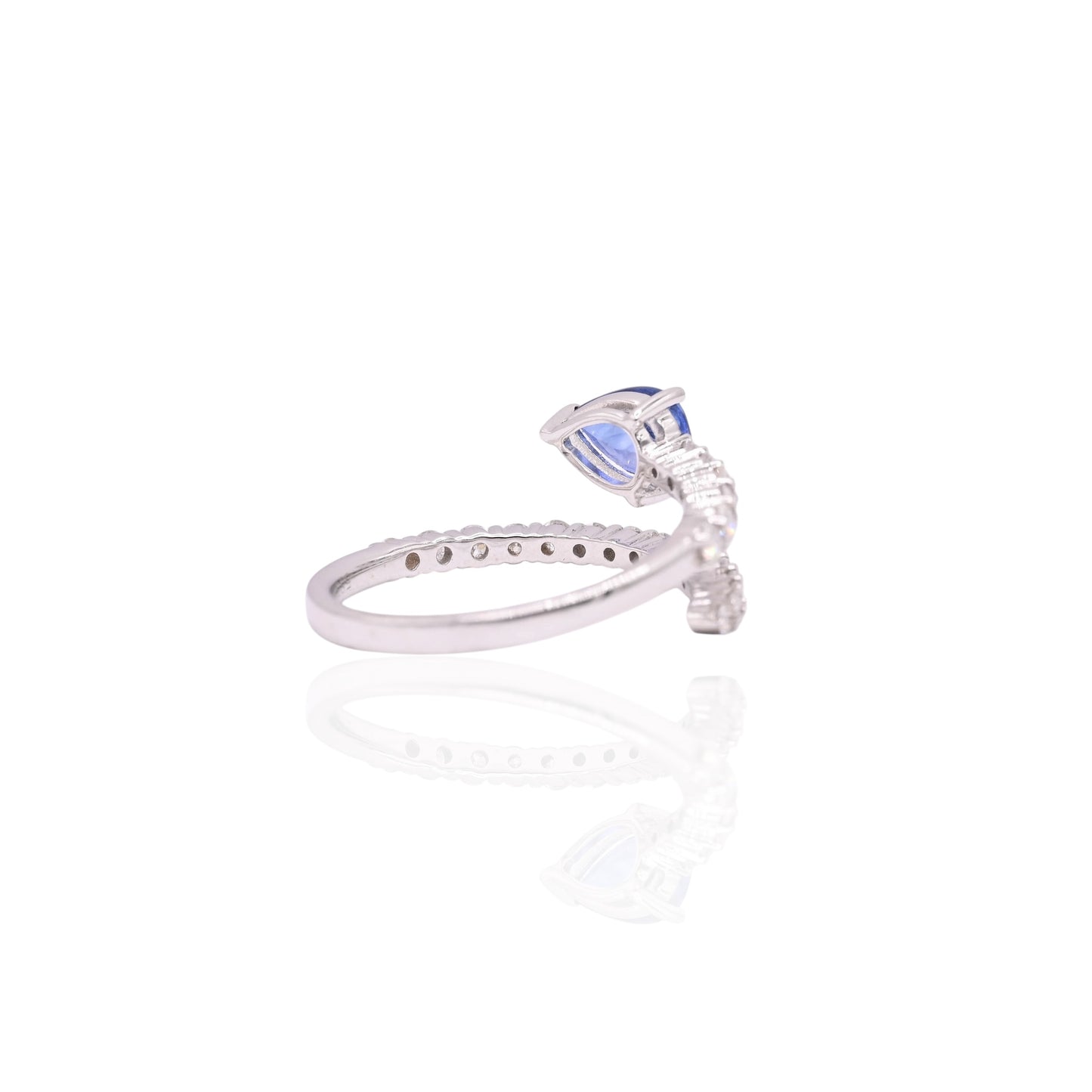Open Wrap Sapphire Ring with Accent Diamonds 14K White Gold Size 6.5 0.49cttw