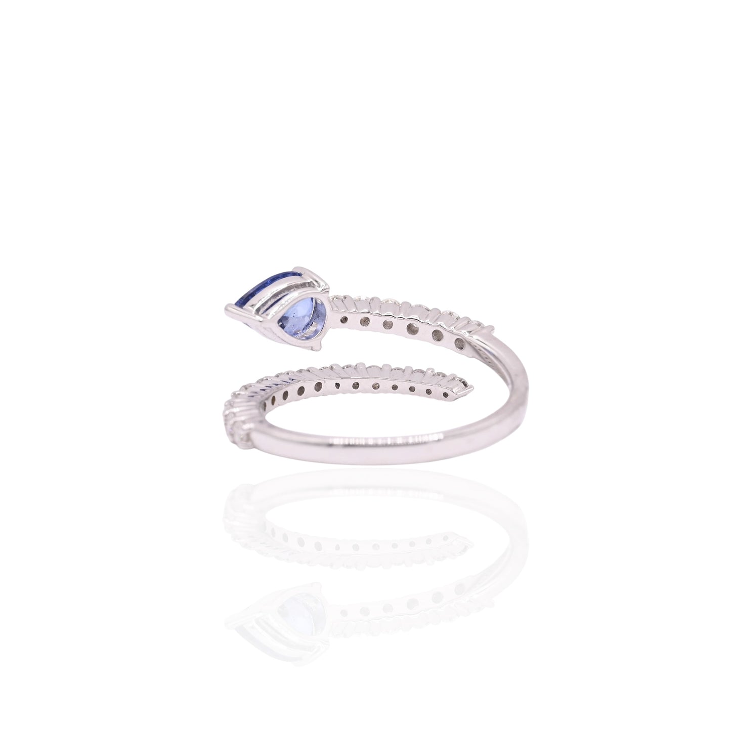 Open Wrap Sapphire Ring with Accent Diamonds 14K White Gold Size 6.5 0.49cttw