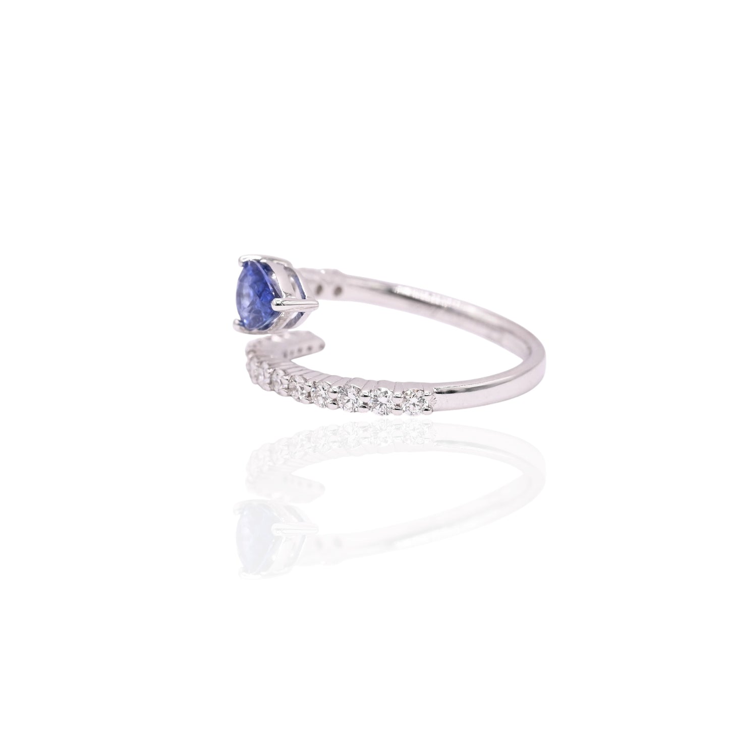 Open Wrap Sapphire Ring with Accent Diamonds 14K White Gold Size 6.5 0.49cttw