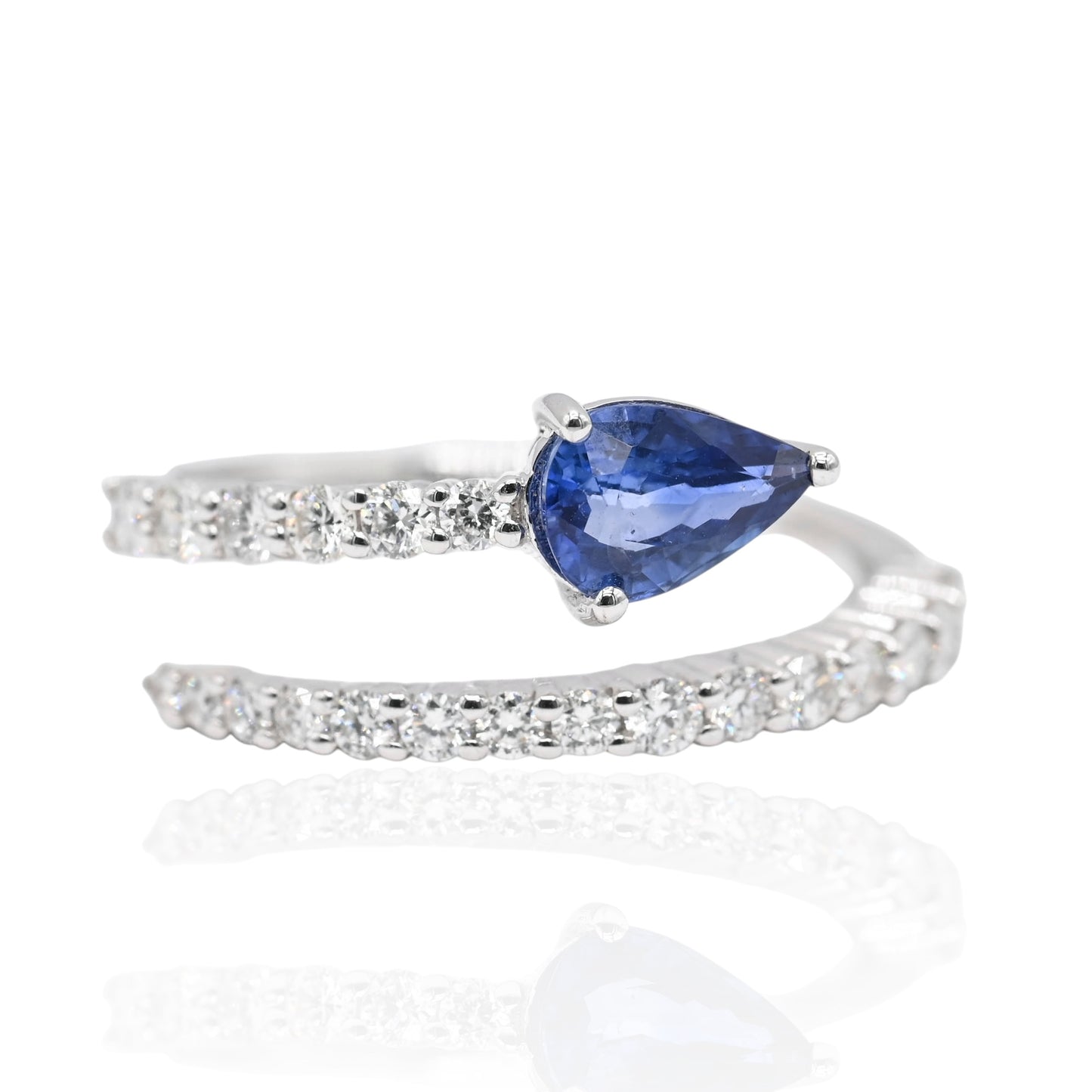 Open Wrap Sapphire Ring with Accent Diamonds 14K White Gold Size 6.5 0.49cttw
