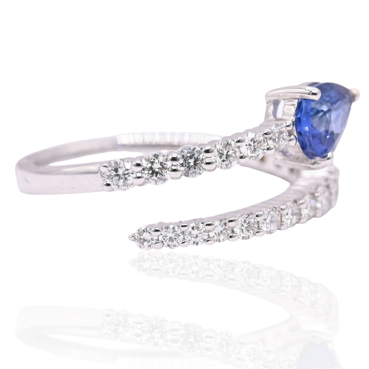 Open Wrap Sapphire Ring with Accent Diamonds 14K White Gold Size 6.5 0.49cttw