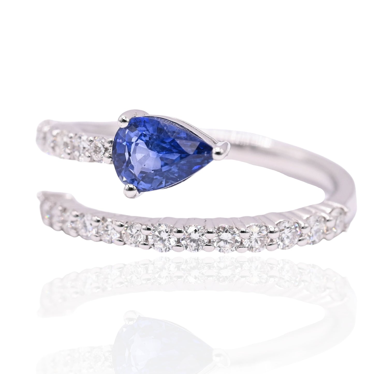 Open Wrap Sapphire Ring with Accent Diamonds 14K White Gold Size 6.5 0.49cttw