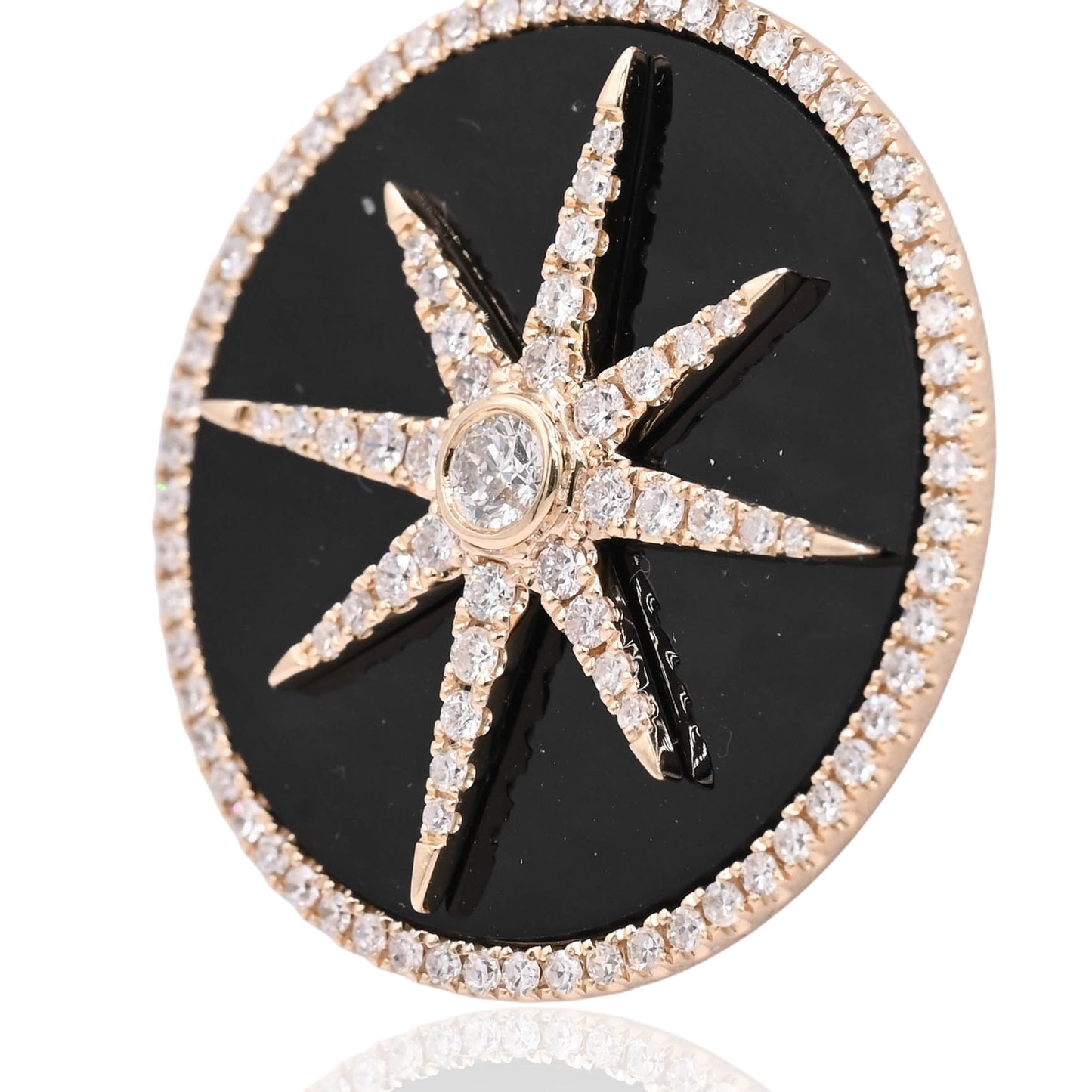 FINAL SALE: Diamond and Onyx Round Star Pendant with Diamond Bail 14K Yellow Gold 0.57cttw