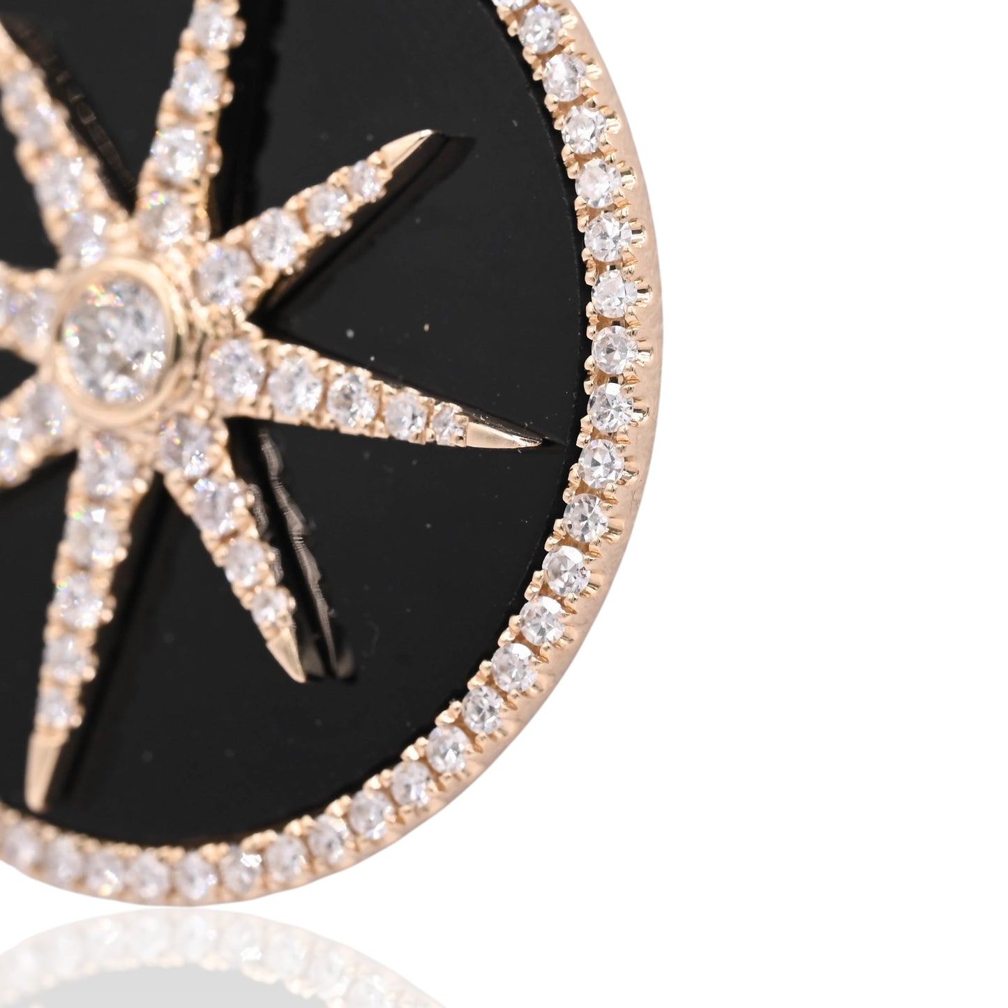 FINAL SALE: Diamond and Onyx Round Star Pendant with Diamond Bail 14K Yellow Gold 0.57cttw