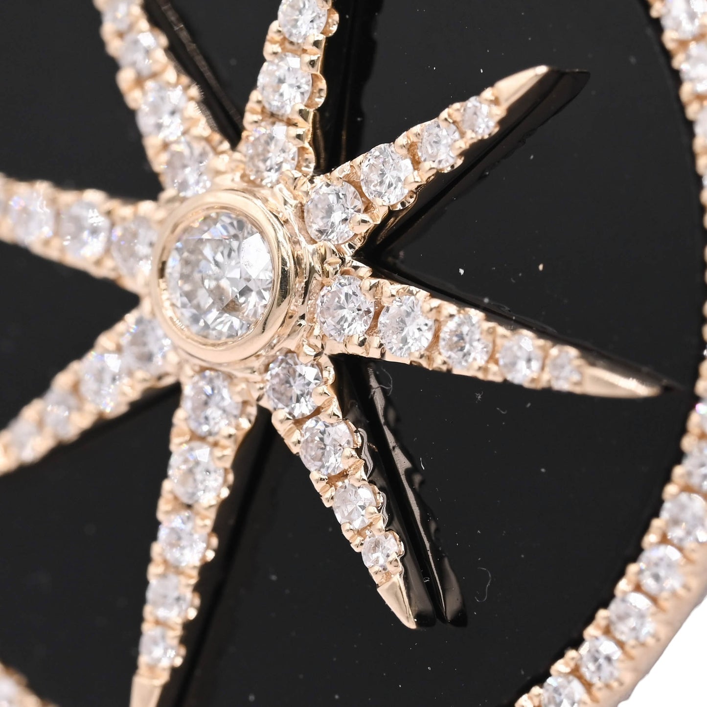 FINAL SALE: Diamond and Onyx Round Star Pendant with Diamond Bail 14K Yellow Gold 0.57cttw