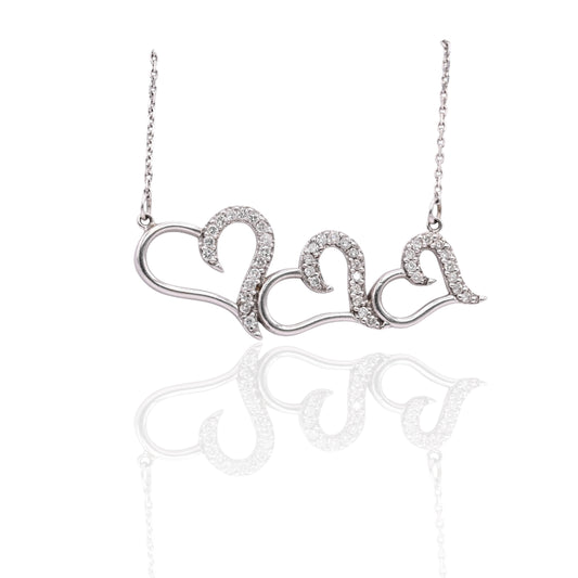 FINAL SALE: Triple Heart Diamond Necklace 18K White Gold 17.5in 0.41cttw