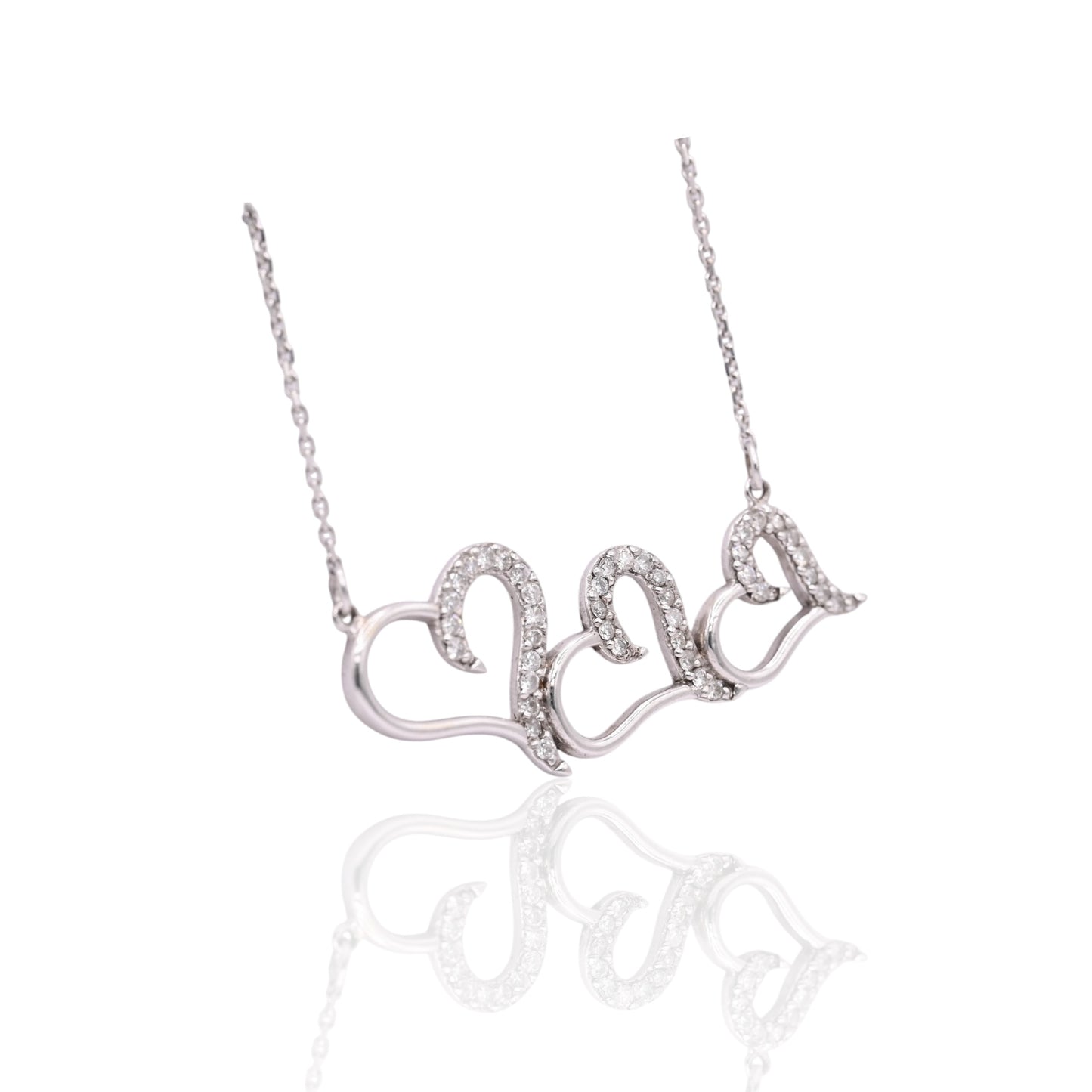 FINAL SALE: Triple Heart Diamond Necklace 18K White Gold 17.5in 0.41cttw