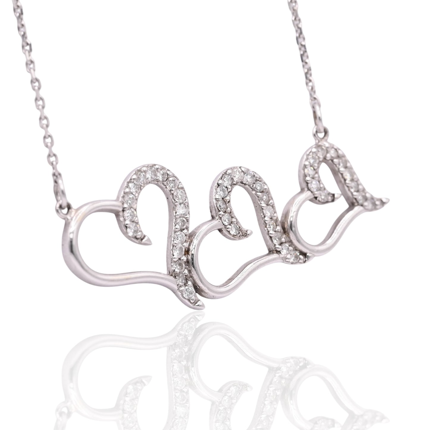 FINAL SALE: Triple Heart Diamond Necklace 18K White Gold 17.5in 0.41cttw