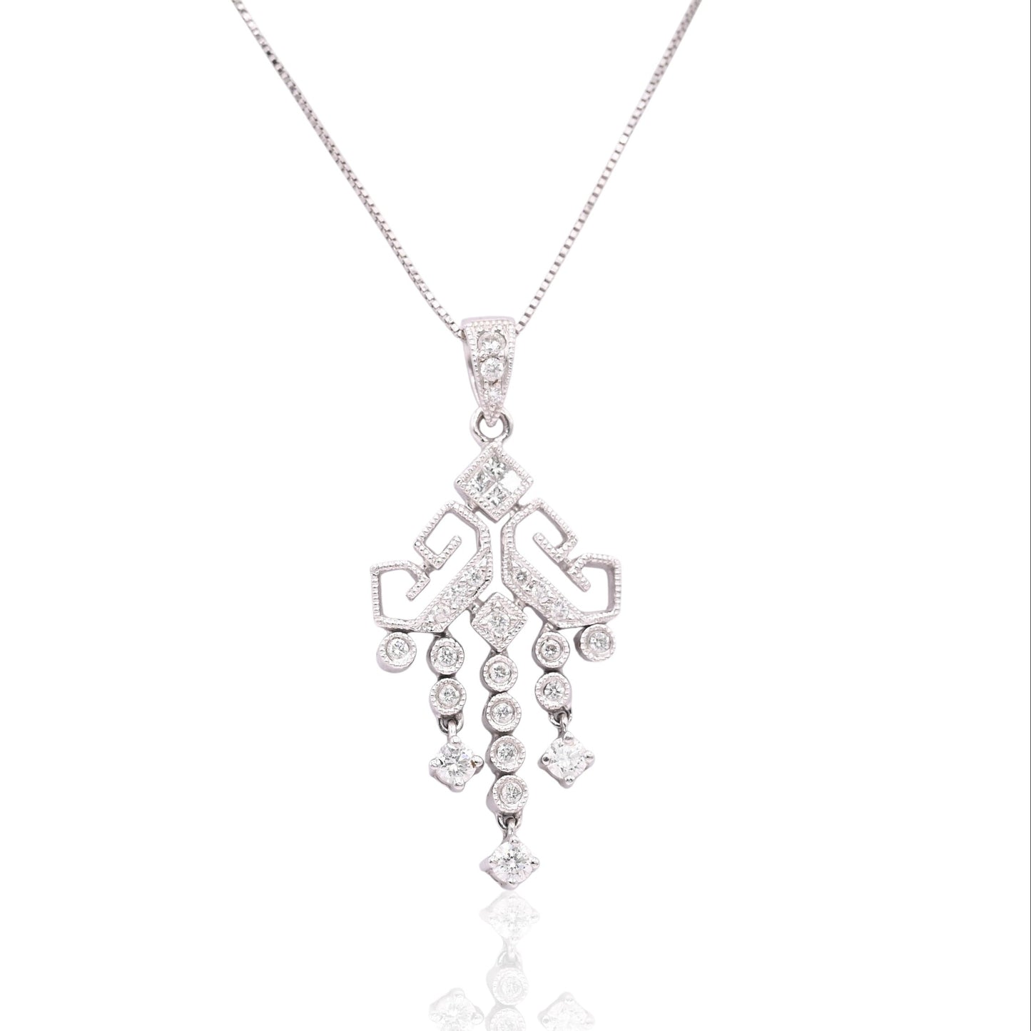 FINAL SALE: Dangle Diamond Necklace 18K White Gold 18in 0.23cttw