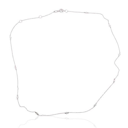Bezel Station Diamond Chain Necklace 14K White Gold with Adjustable Chain 16in, 17in, and 18in 0.21cttw