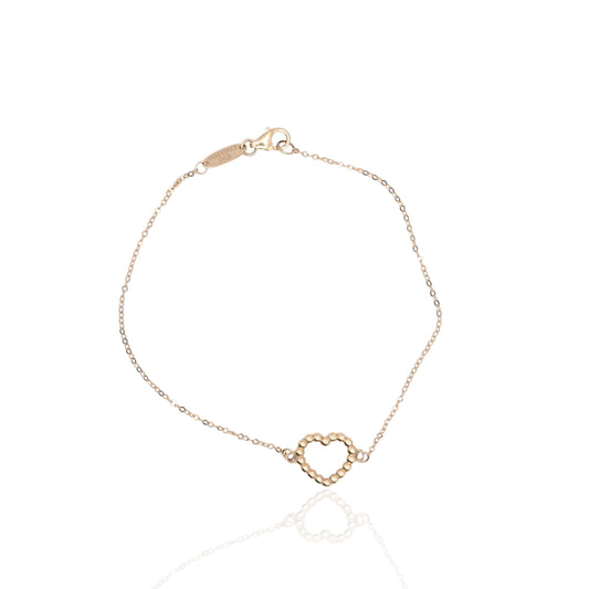 Bead Heart Bracelet with Diamond Cut Chain 14K Yellow Gold 7in