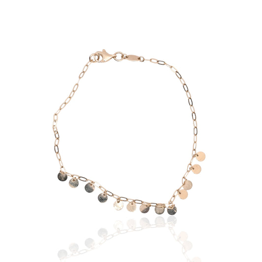 Dangle Disc Bracelet with Paperclip Chain 14K Yellow Gold 7.5in