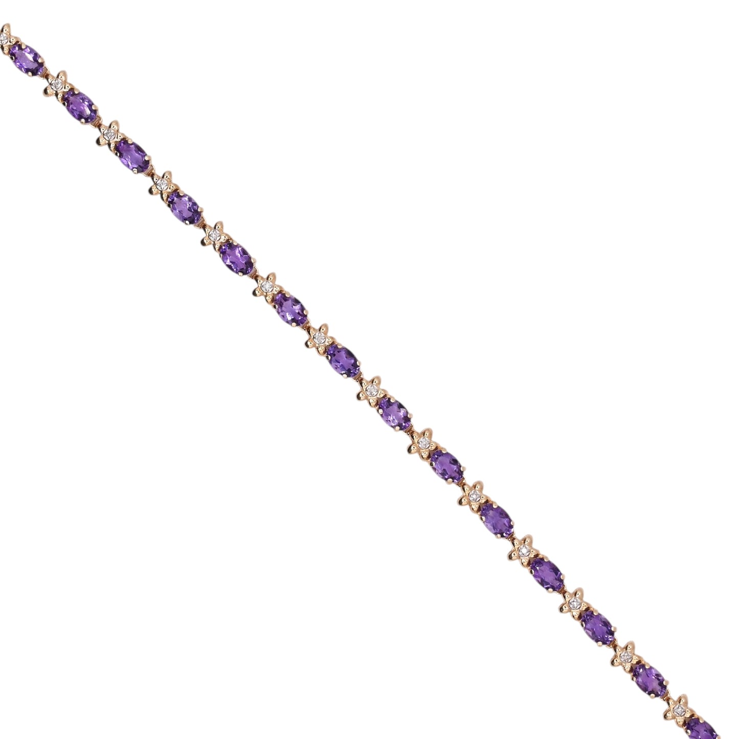 Amethyst and Diamond Floral Bracelet 14K Yellow Gold 7in