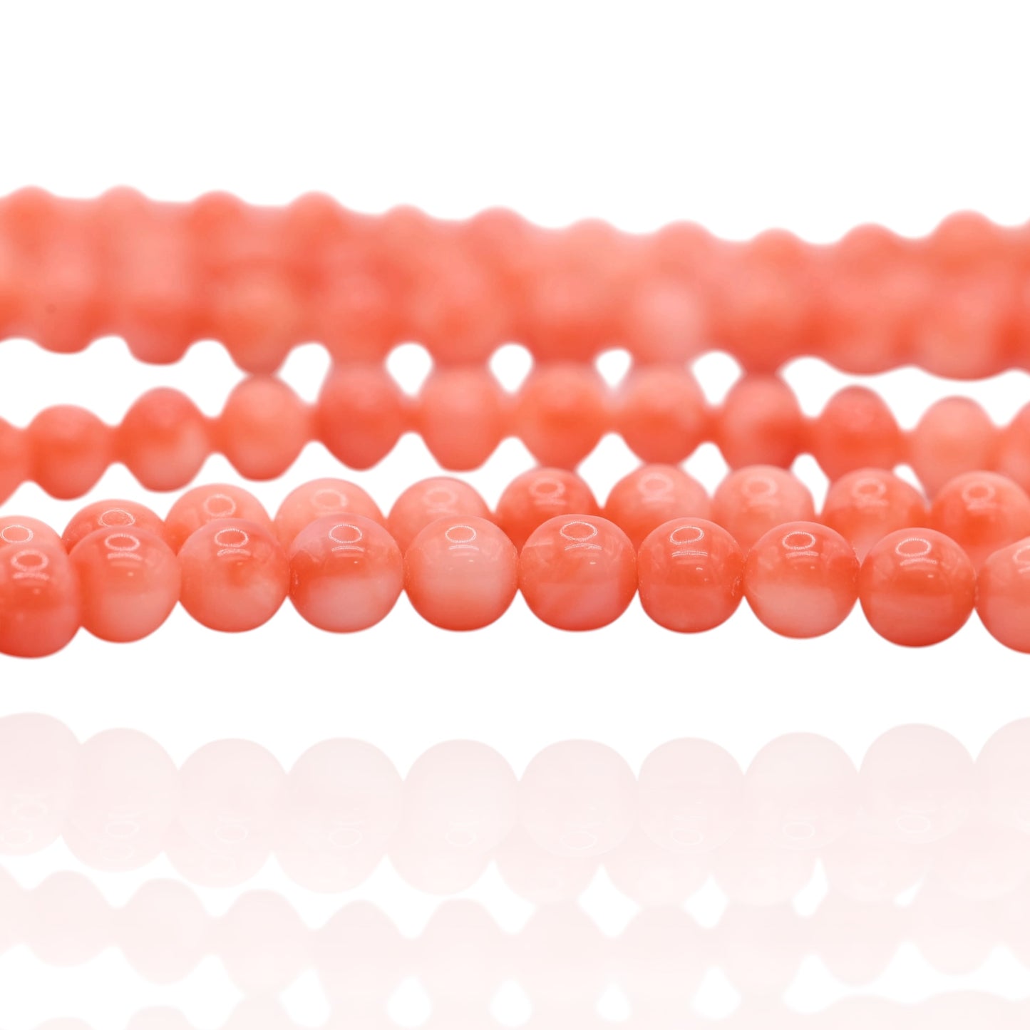 Three-Strand 4.5mm Bright Red Coral Necklace with 14K Yellow Gold Pearl Clasp 17in