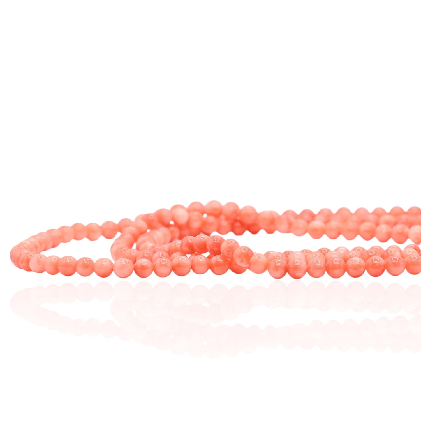 Three-Strand 4.5mm Bright Red Coral Necklace with 14K Yellow Gold Pearl Clasp 17in