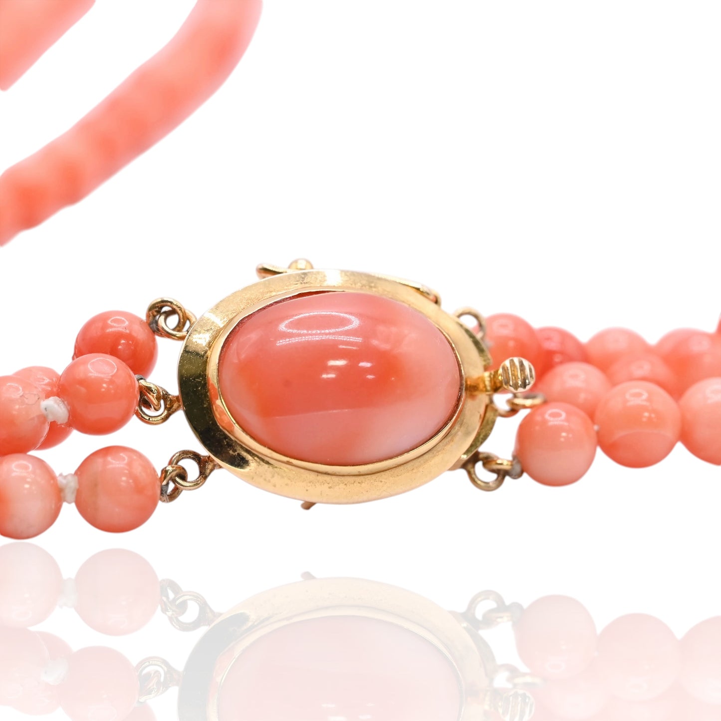 Three-Strand 4.5mm Bright Red Coral Necklace with 14K Yellow Gold Pearl Clasp 17in