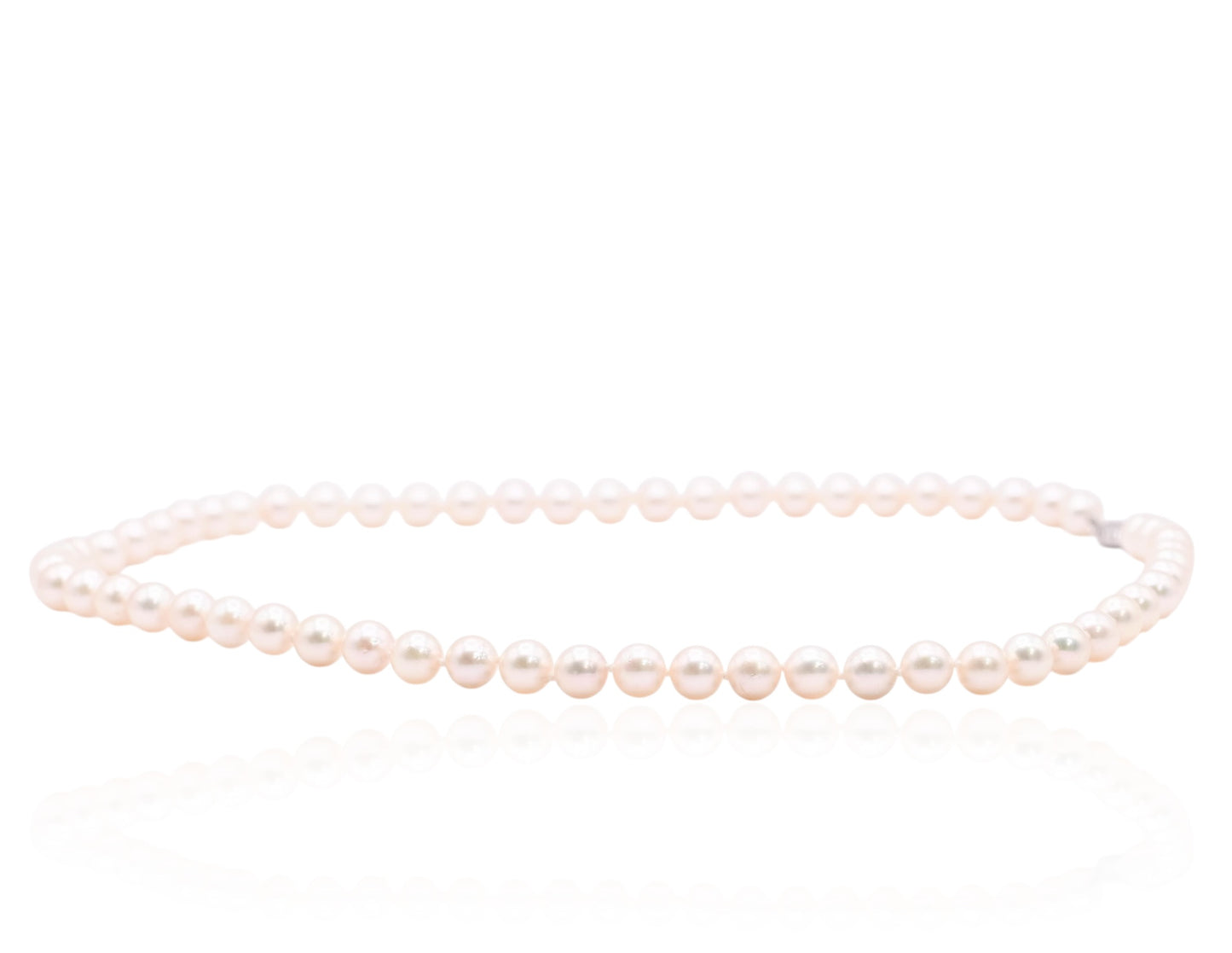 Single Strand 7mm Cultured Pearl Necklace Knotted with Pearl Clasp 14K White Gold 20in