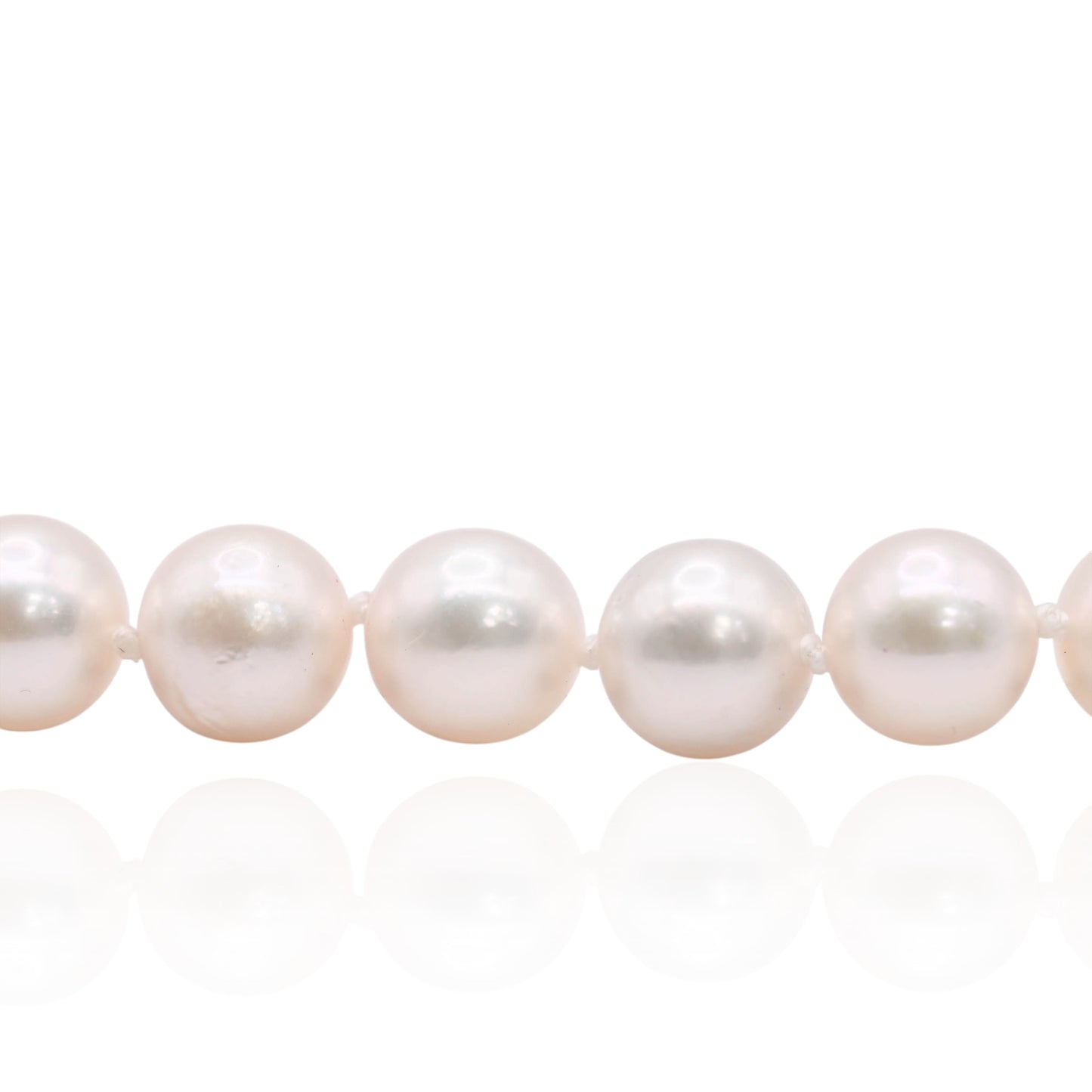 Single Strand 7mm Cultured Pearl Necklace Knotted with Pearl Clasp 14K White Gold 20in