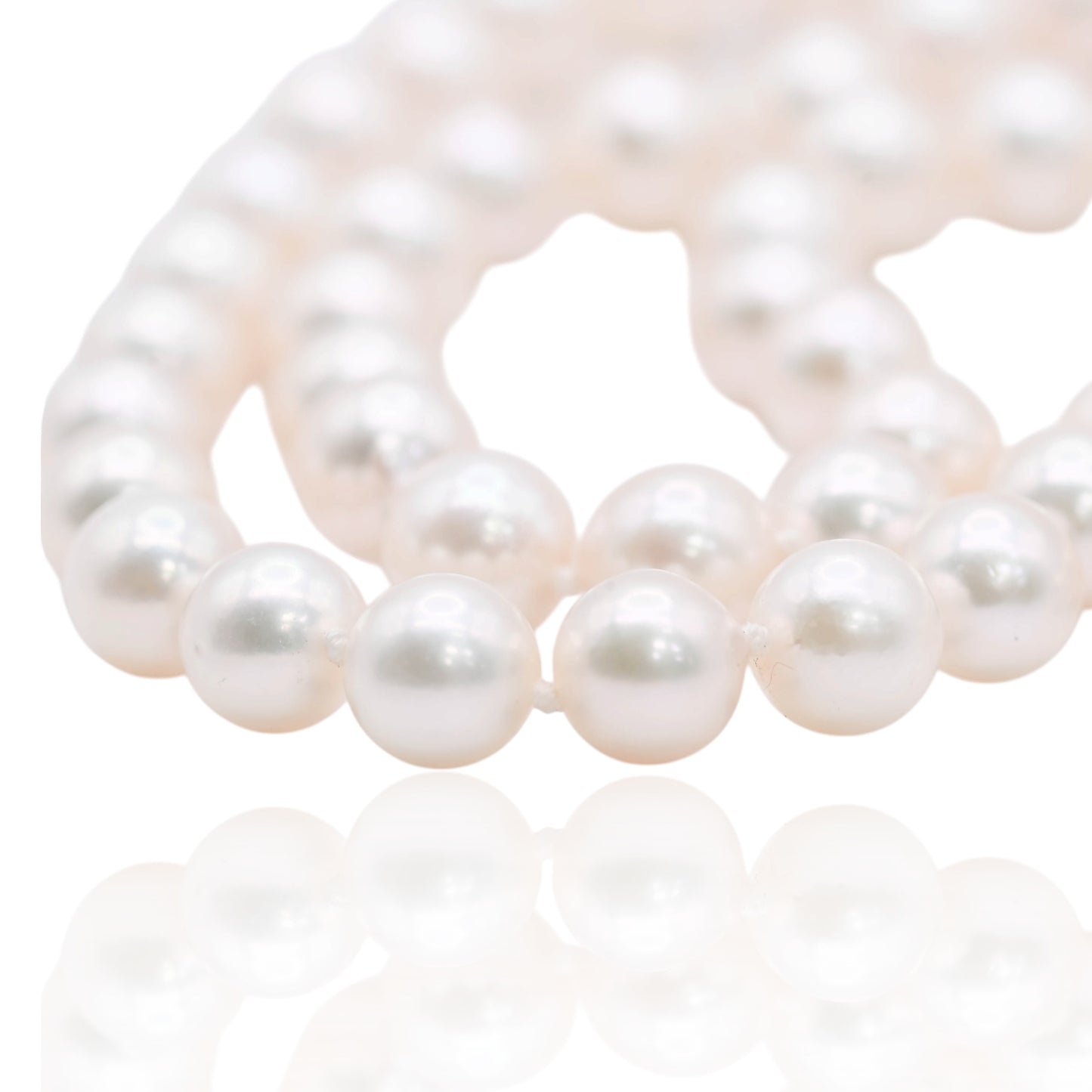 Single Strand 7mm Cultured Pearl Necklace Knotted with Pearl Clasp 14K White Gold 20in