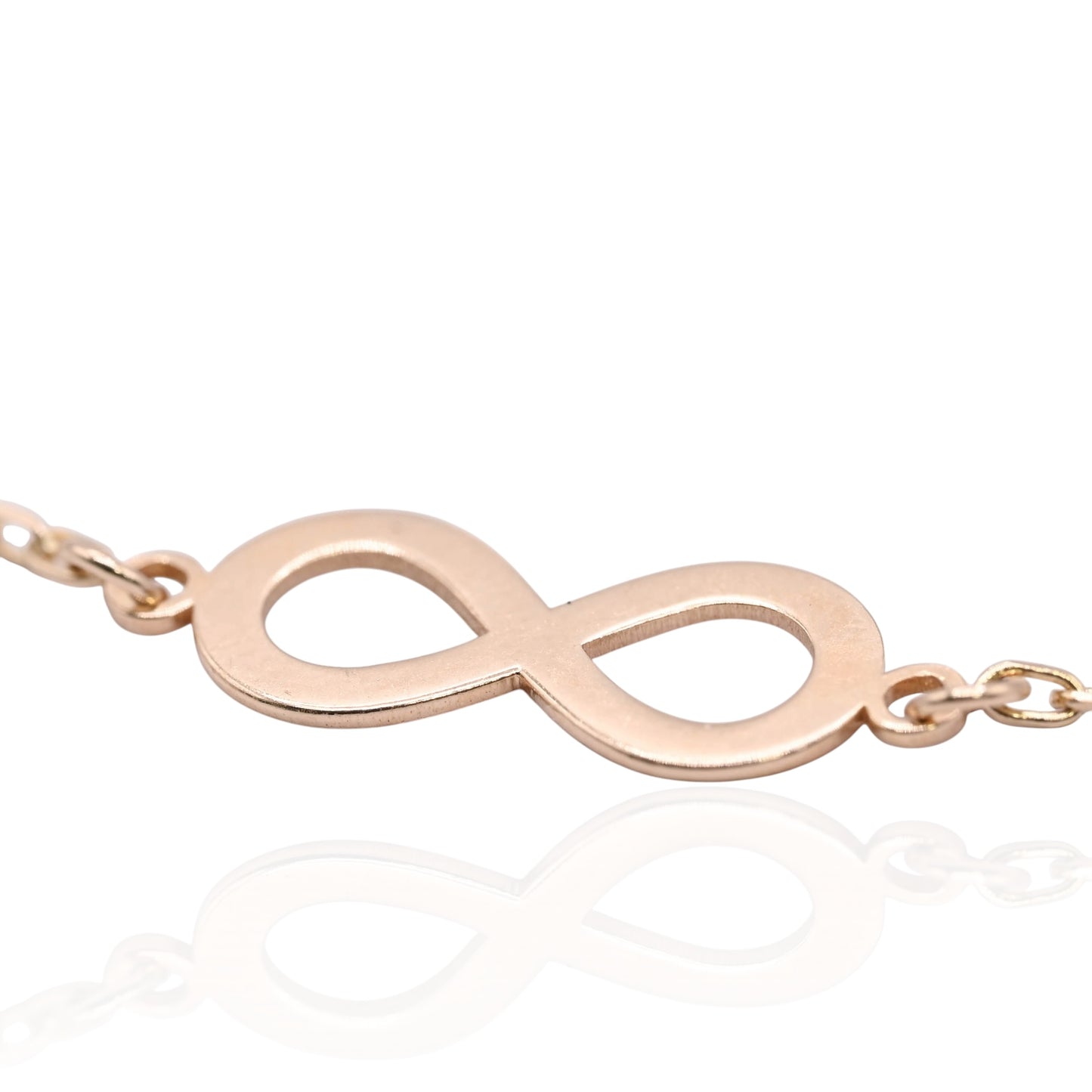 Infinity Sign Bracelet with Diamond Cut Chain 14K Yellow Gold 7.5in