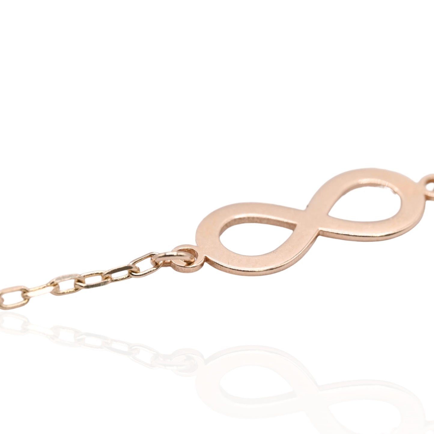 Infinity Sign Bracelet with Diamond Cut Chain 14K Yellow Gold 7.5in