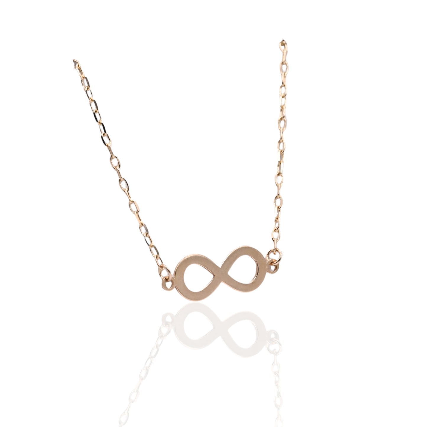 Infinity Sign Bracelet with Diamond Cut Chain 14K Yellow Gold 7.5in