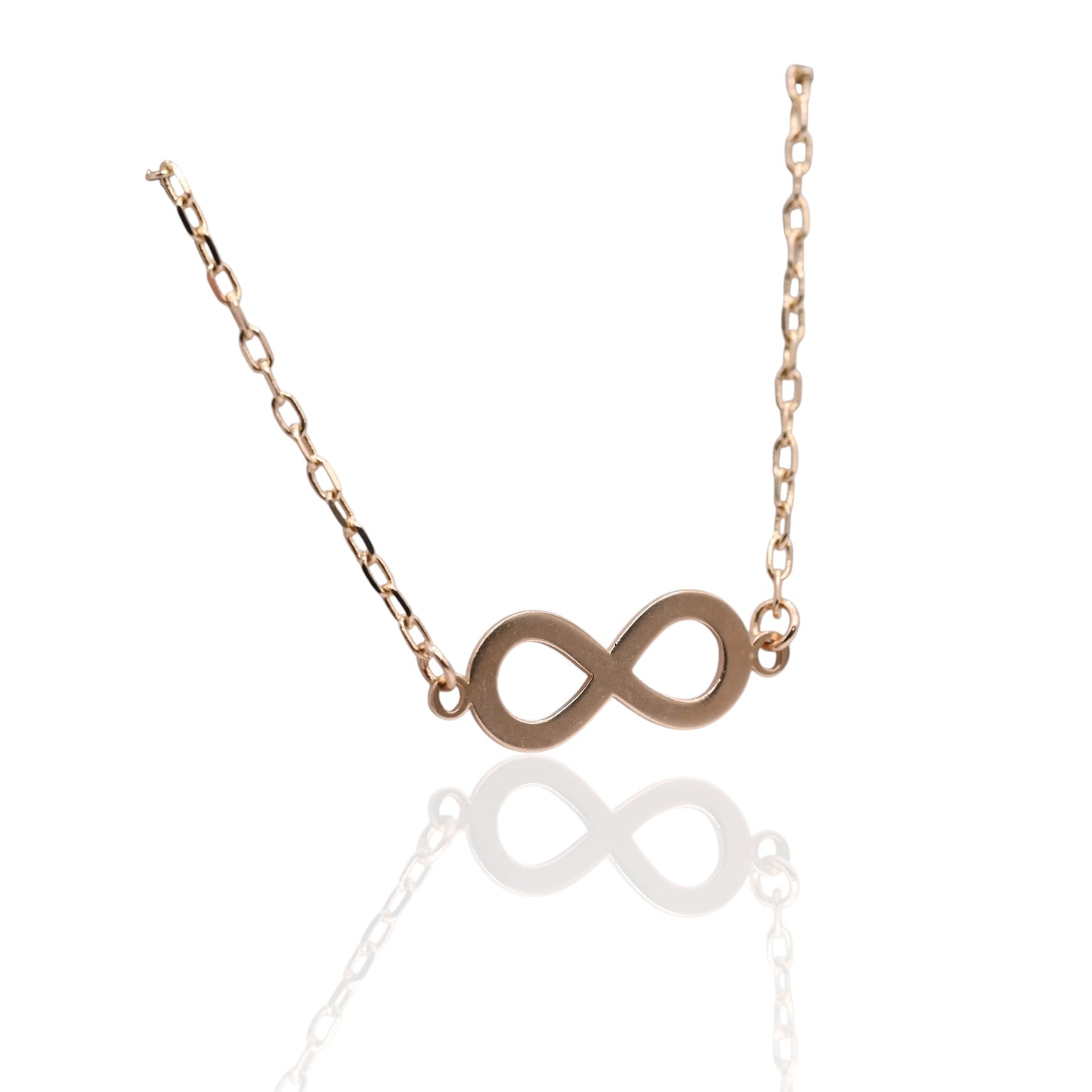Infinity Sign Bracelet with Diamond Cut Chain 14K Yellow Gold 7.5in