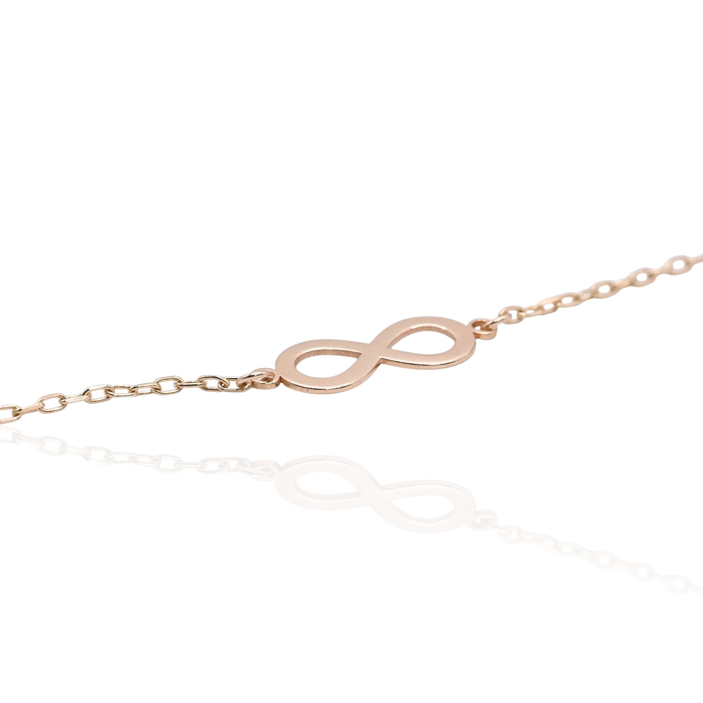 Infinity Sign Bracelet with Diamond Cut Chain 14K Yellow Gold 7.5in