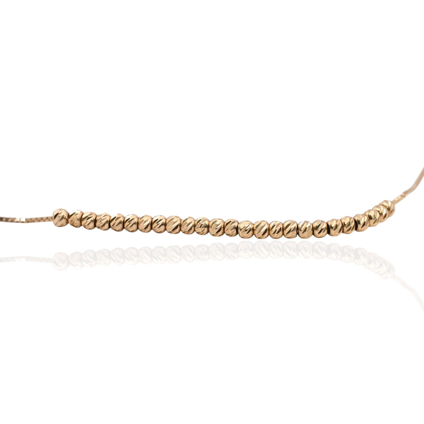 Diamond Cut Bead Bracelet with Box Chain 14K Yellow Gold Adjustable 6.5in and 7.5in