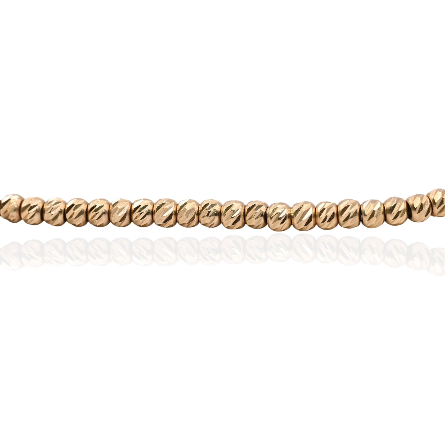 Diamond Cut Bead Bracelet with Box Chain 14K Yellow Gold Adjustable 6.5in and 7.5in