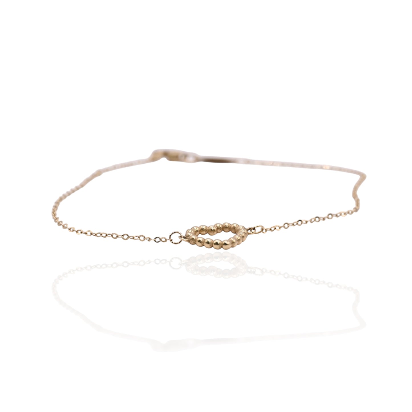Bead Heart Bracelet with Diamond Cut Chain 14K Yellow Gold 7in