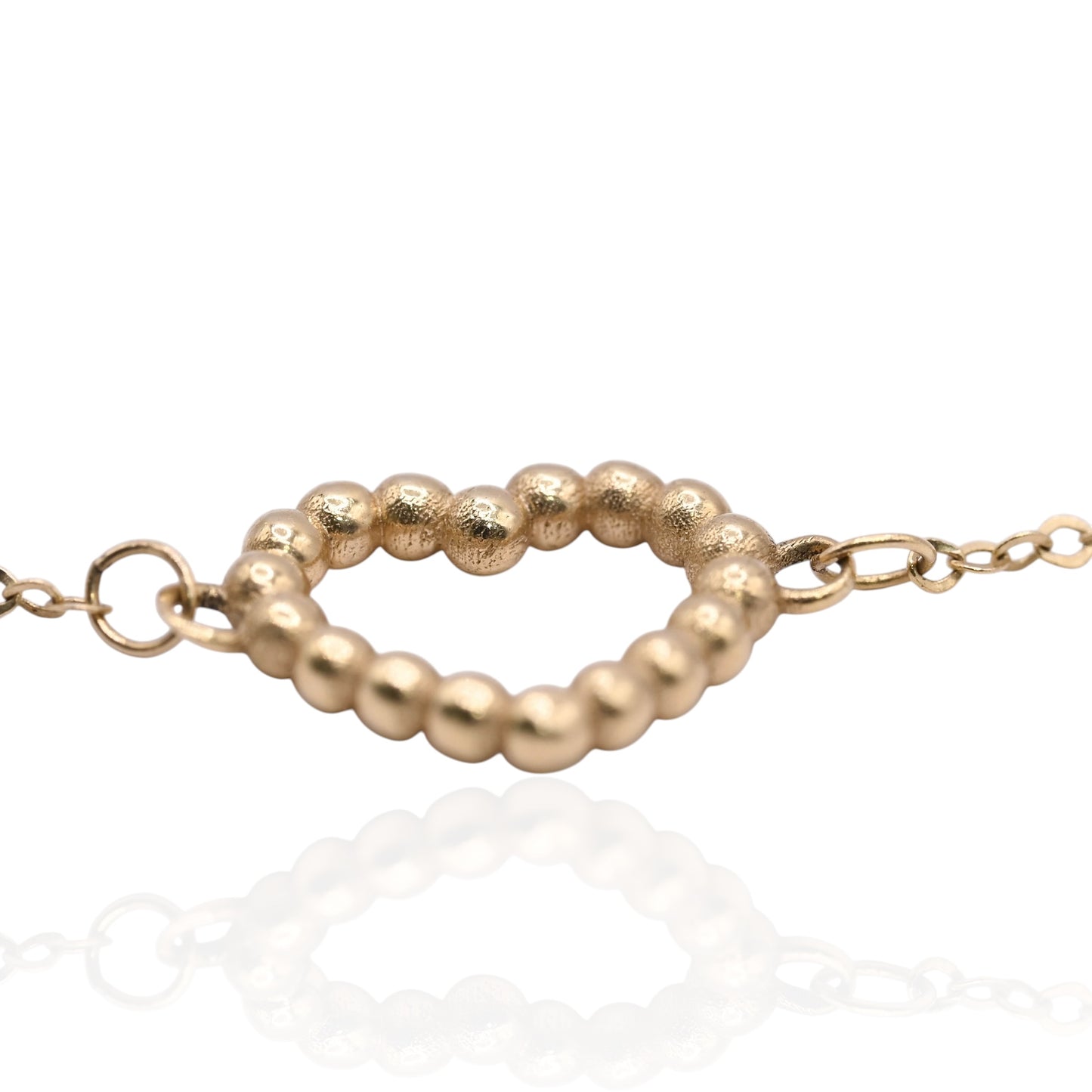Bead Heart Bracelet with Diamond Cut Chain 14K Yellow Gold 7in