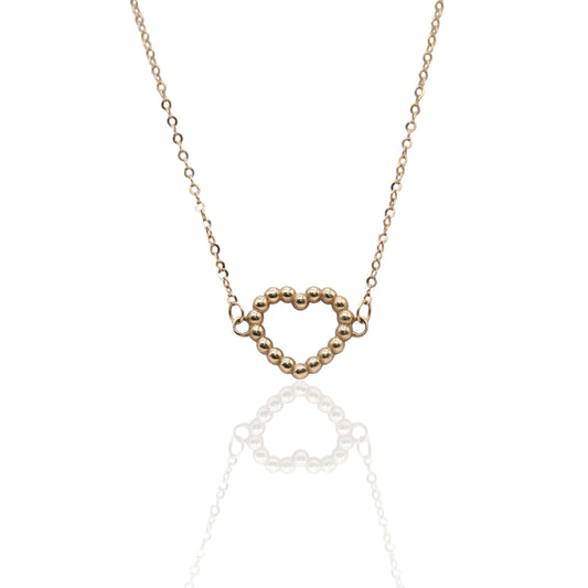 Bead Heart Bracelet with Diamond Cut Chain 14K Yellow Gold 7in