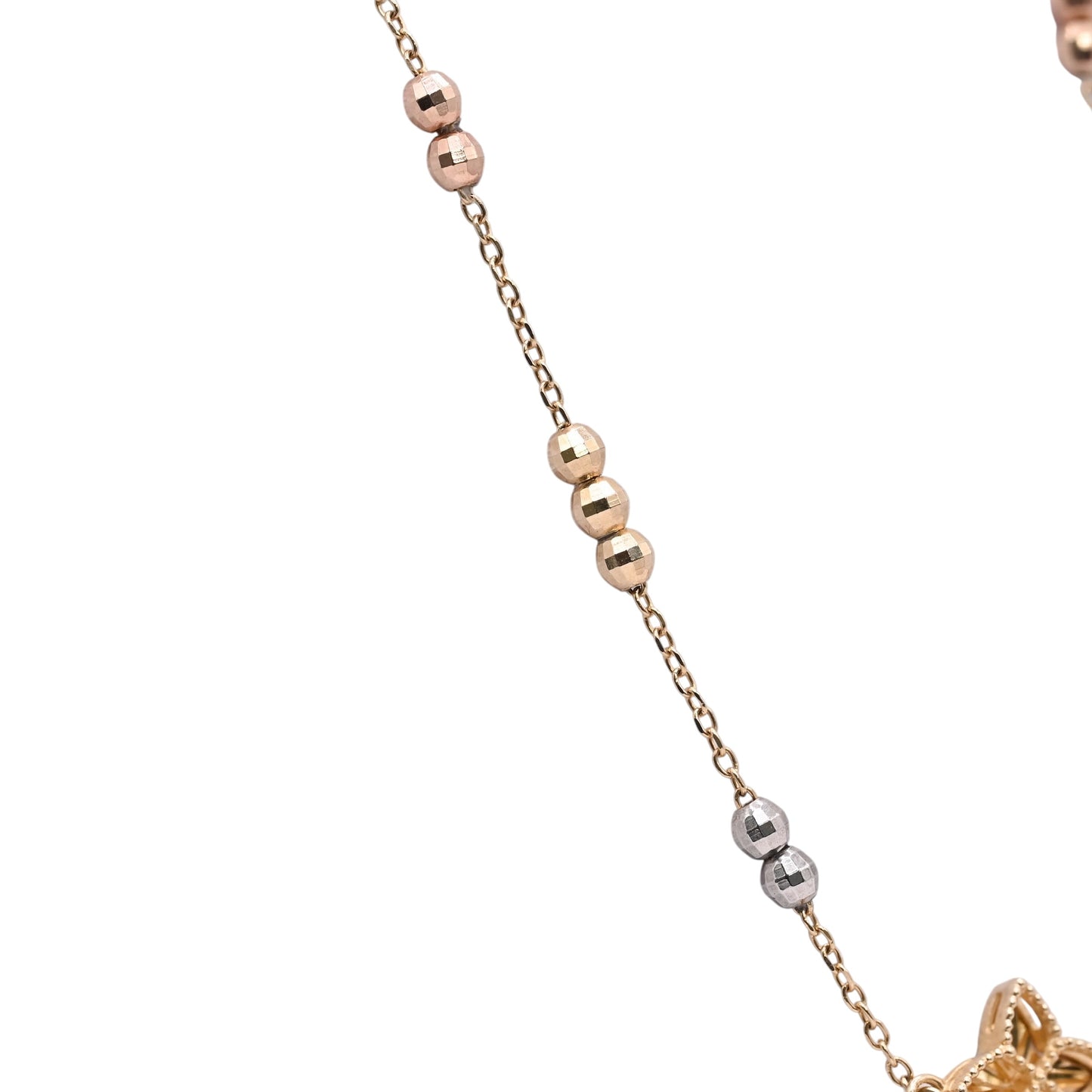 Diamond Cut Four-Pointed Star Bracelet with Diamond Cut Chain and Beads 14K Yellow Gold, 14K Rose Gold, and 14K White Gold Adjustable 6in and 7in
