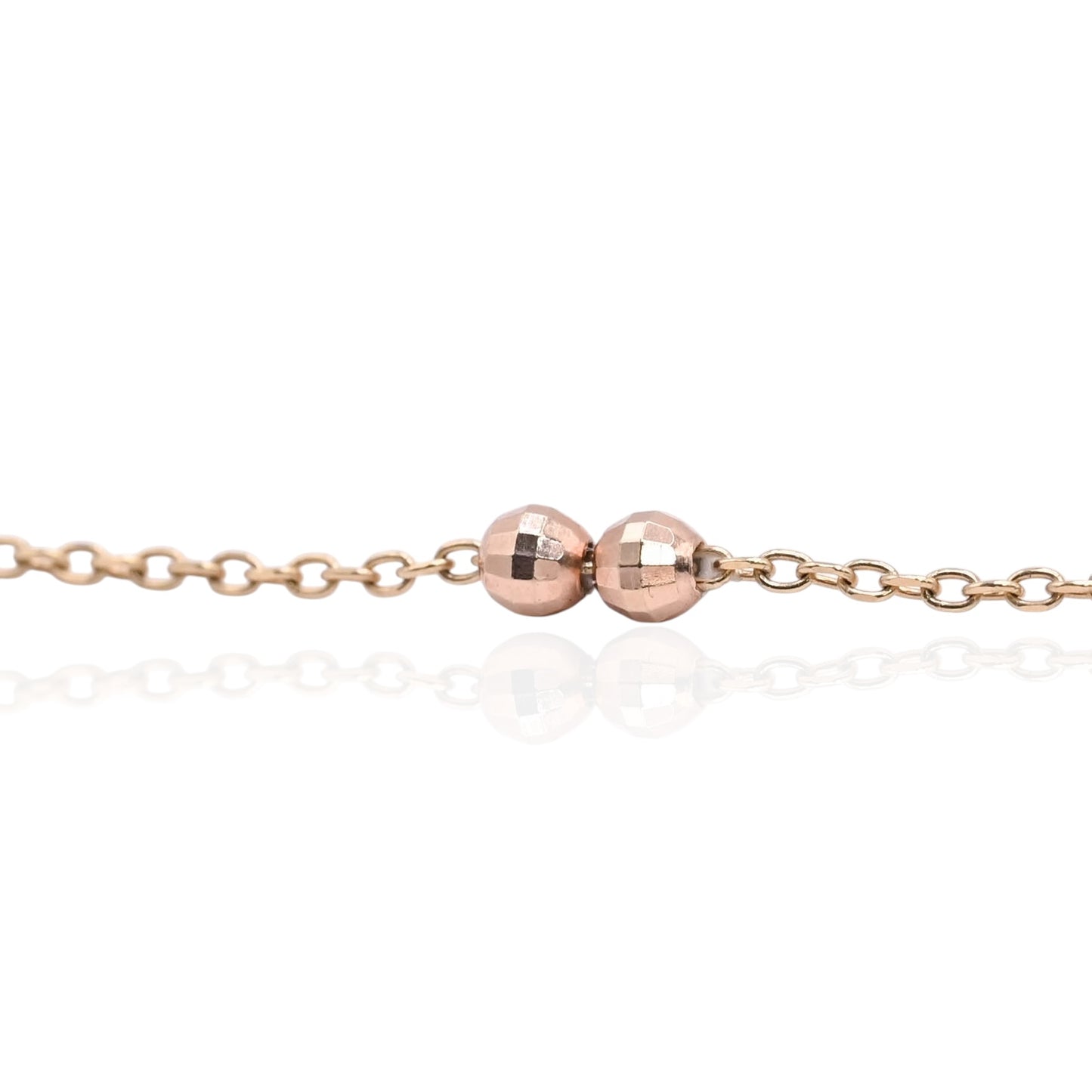 Diamond Cut Four-Pointed Star Bracelet with Diamond Cut Chain and Beads 14K Yellow Gold, 14K Rose Gold, and 14K White Gold Adjustable 6in and 7in