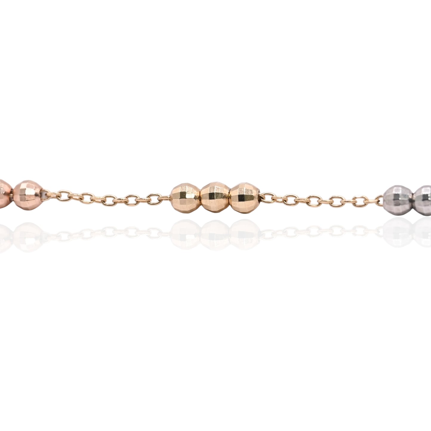 Diamond Cut Four-Pointed Star Bracelet with Diamond Cut Chain and Beads 14K Yellow Gold, 14K Rose Gold, and 14K White Gold Adjustable 6in and 7in